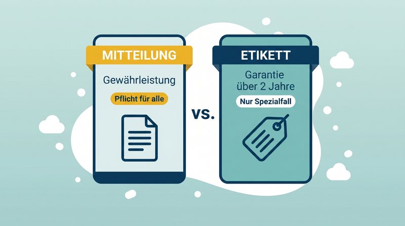 EmpCo-Unterscheidung: harmonisierte Gewährleistungs-Mitteilung gilt für alle Händler, das Garantie-Etikett nur bei Haltbarkeitsgarantien über zwei Jahren