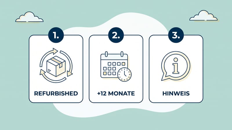 Die drei kaufrechtlichen Änderungen zum 31. Juli 2026 für Online-Händler: refurbished als Ersatzlieferung erlaubt, plus zwölf Monate Gewährleistung bei Reparaturwahl, Hinweispflicht im Reklamationsfall
