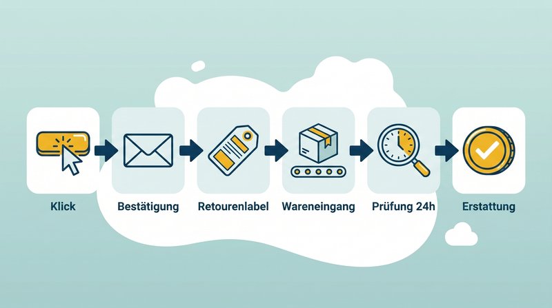 Retouren-Prozess nach dem Widerruf: vom Klick über Wareneingang und Prüfung bis zur Erstattungs-Freigabe